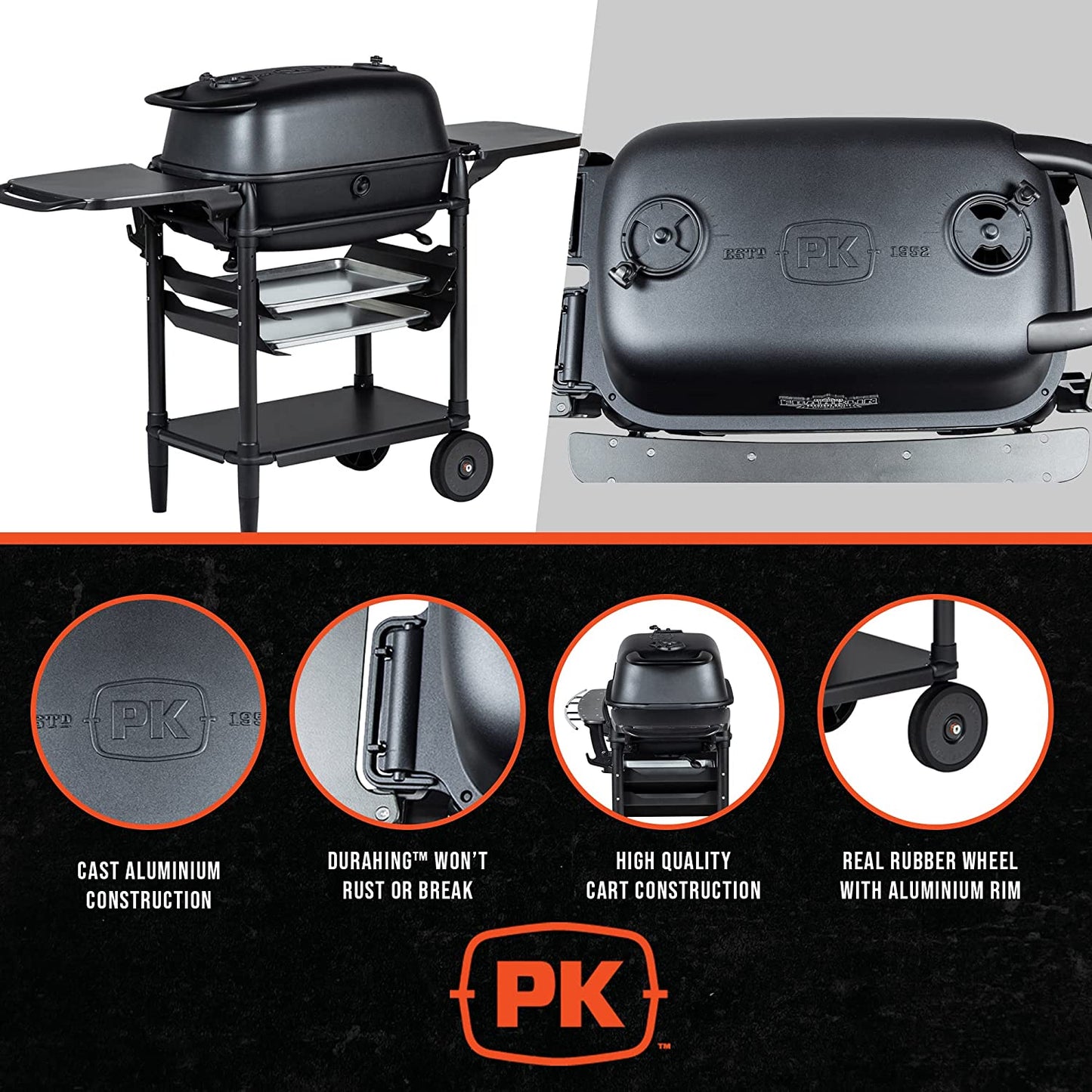 Bbq Grill and Smoker Charcoal Grill Portable for Outdoor Barbeque Grilling Camping, Backyard, Patio, Cast Aluminium Grills, Coal, ​​New Original PK Aaron Franklin Addition