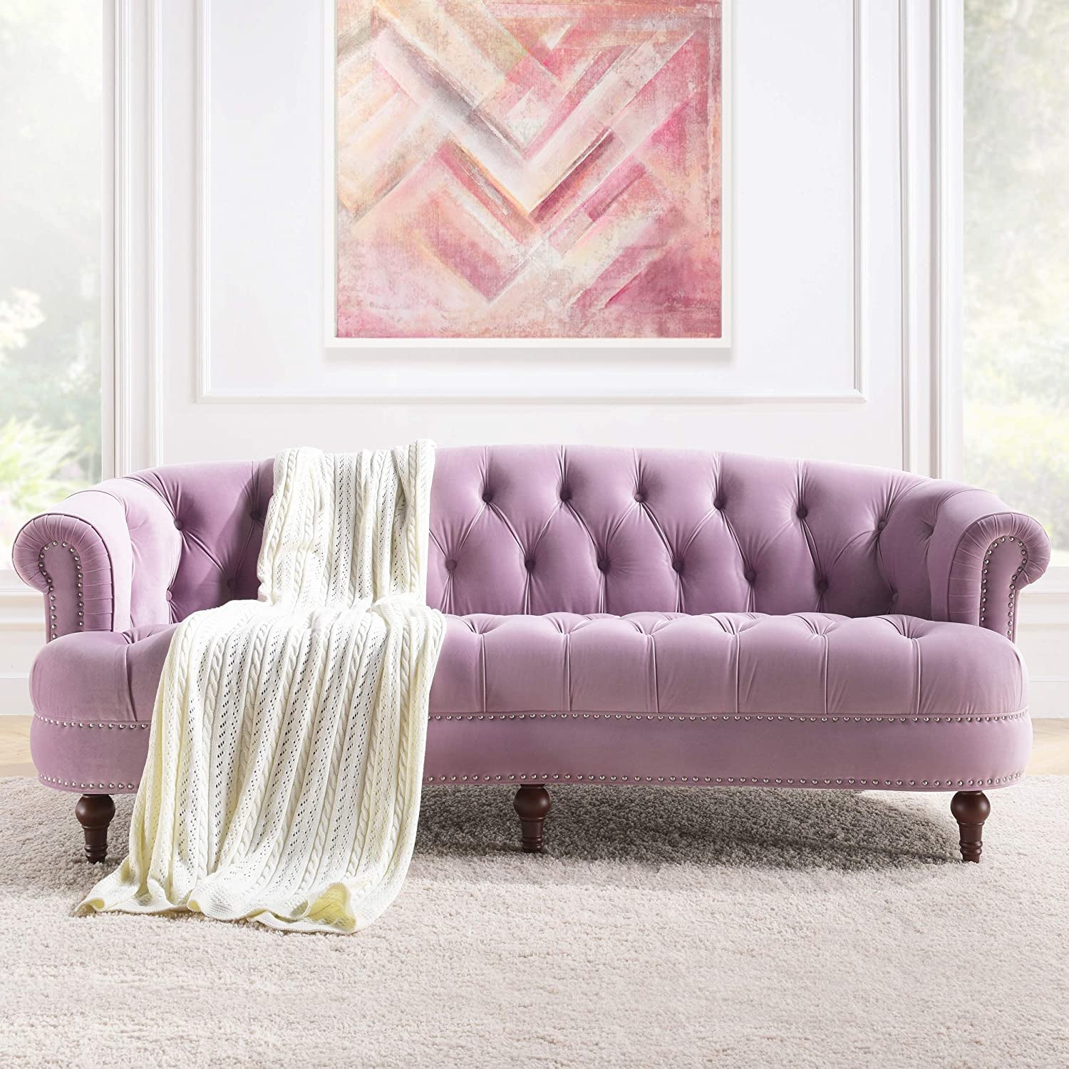 Sofa Ariana Victorian Chesterfield Tufted, Lavender Velvet