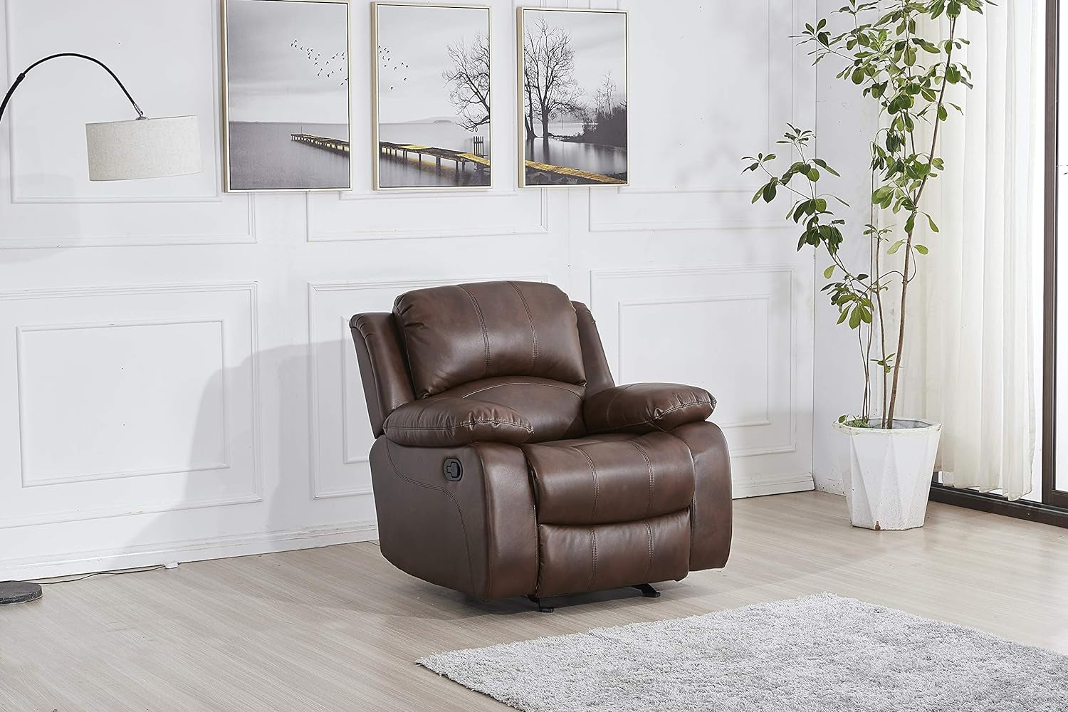 Bonded Leather Recliner Set Living Room Set, Sofa, Loveseat, Chair 8018 (Brown, Living Room Set 3+1)