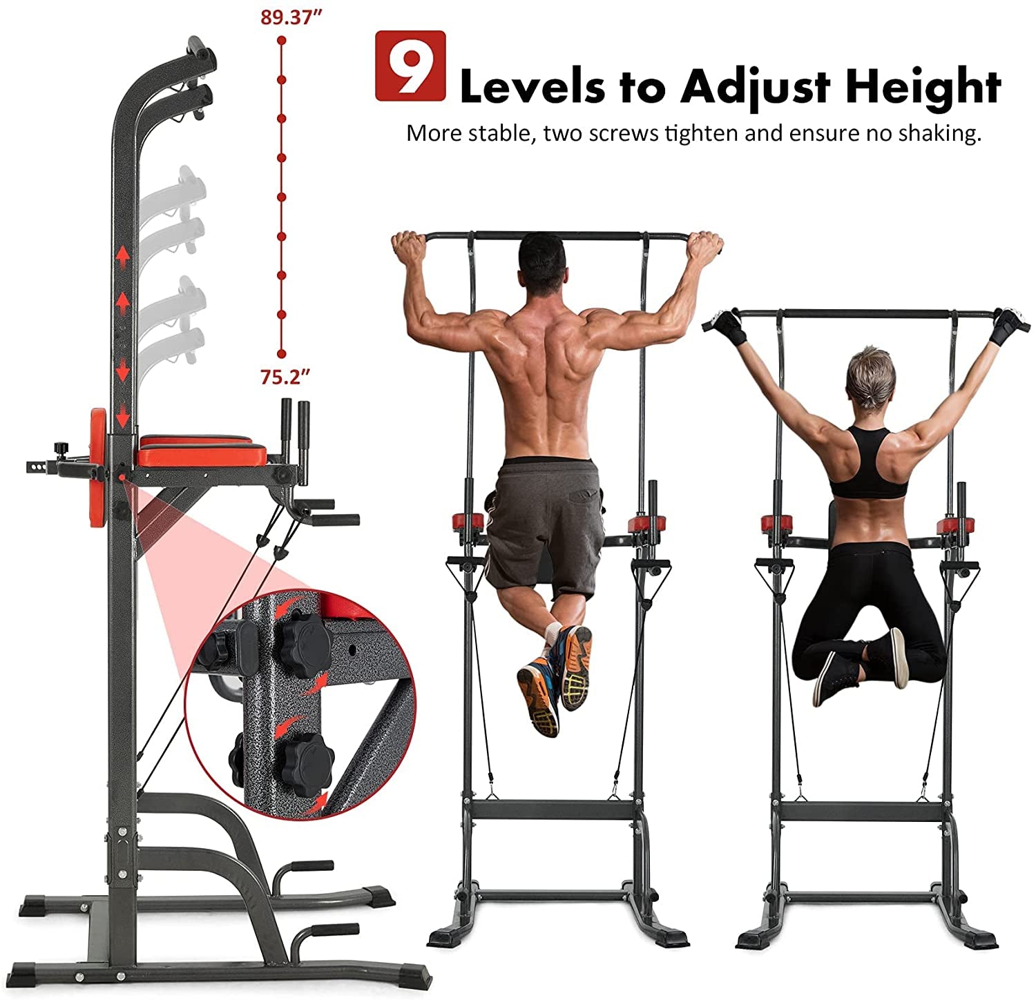 Power Tower Pull up Workout Dip Station Adjustable Dip Stands Multi-Function Home Gym Strength Training Fitness Equipment