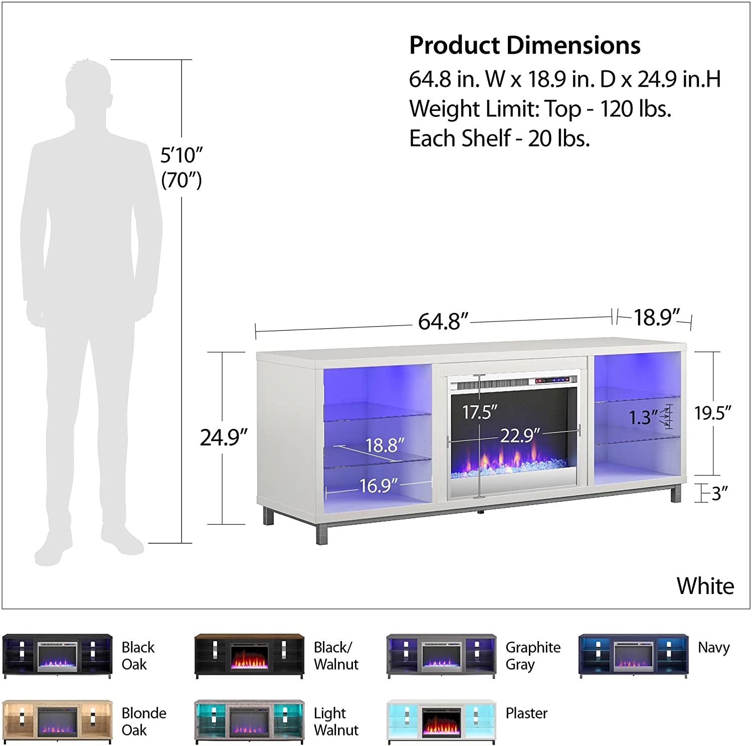 Lumina Fireplace TV Stand for Tvs up to 70", White