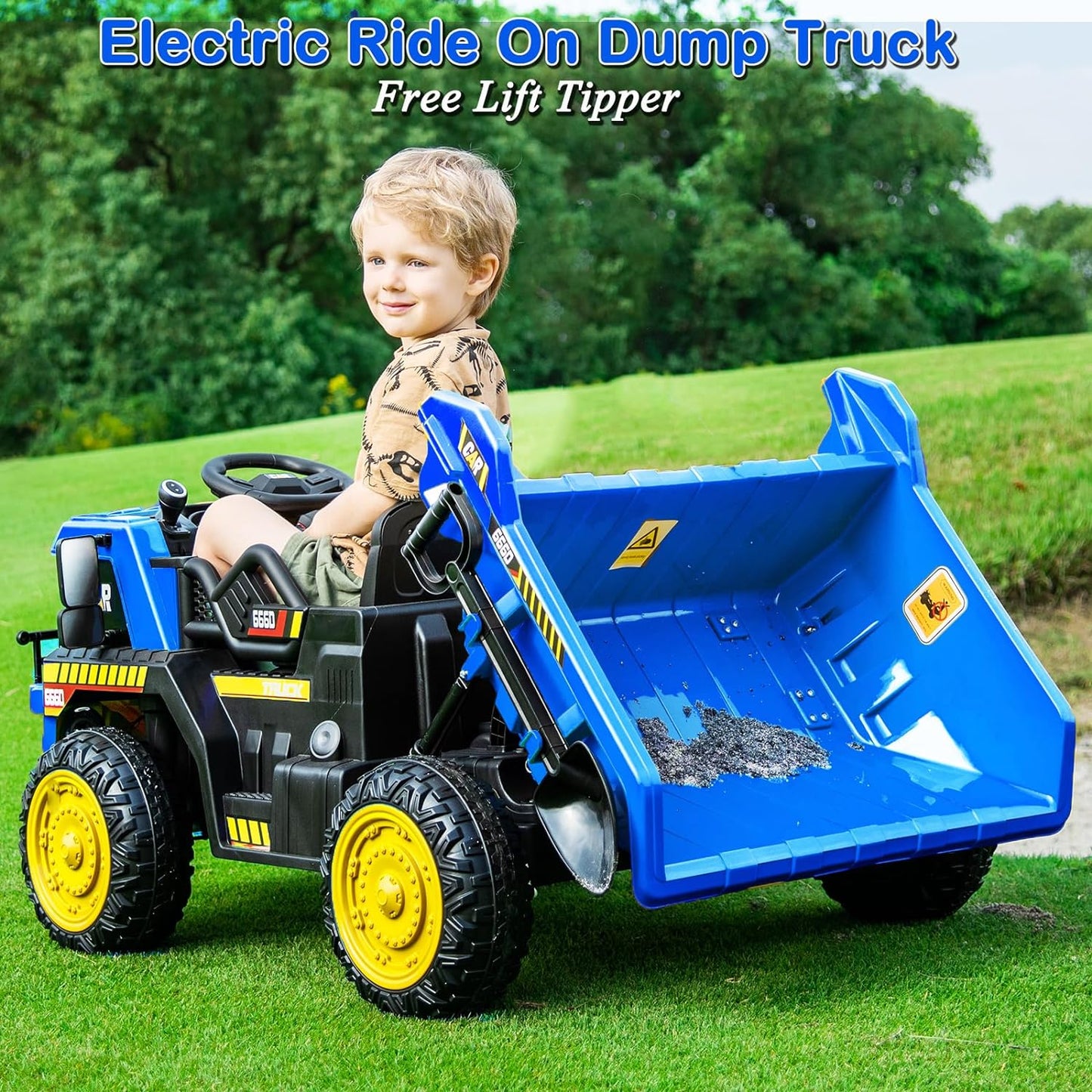 Dump Truck 12V Ride on Toys Ride on Truck Car with Remote Control for Kids Electric Construction Dump Truck with Dump Bed Kids Electric Power Vehicles Wheels for Boys Girls, Key Start, Blue