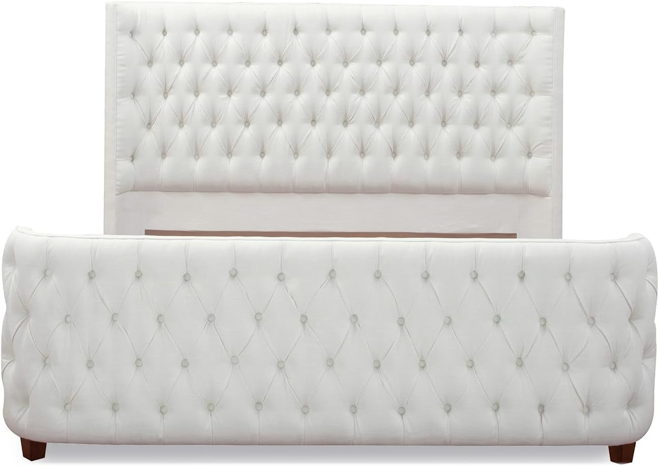 Brooklyn King Tufted Panel Bed Headboard and Footboard Set, Antique White Polyester