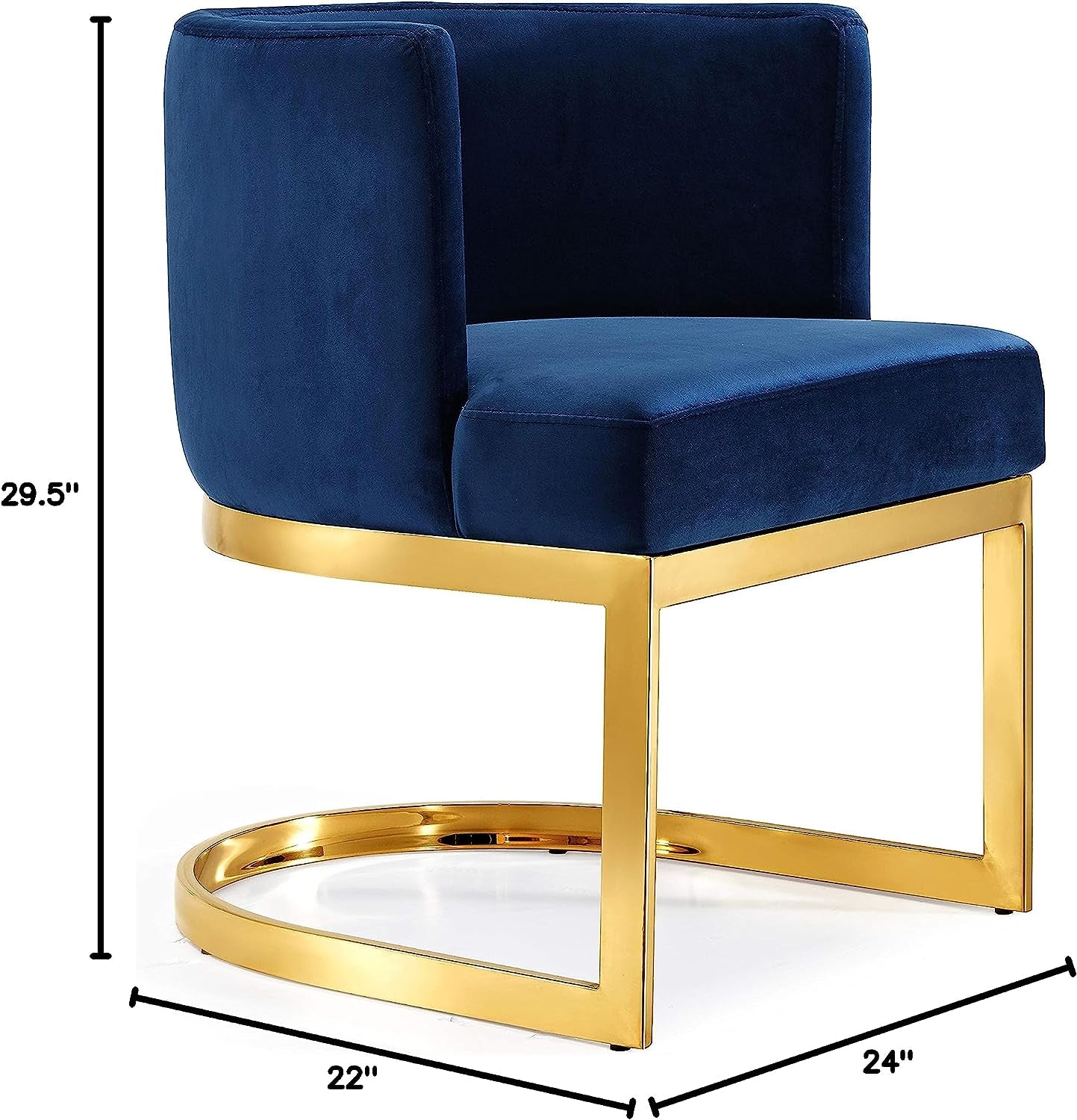 Gianna Collection Modern | Contemporary Velvet Upholstered Dining Chair with Polished Gold Metal Frame, 24" W X 22" D X 29.5" H, Navy