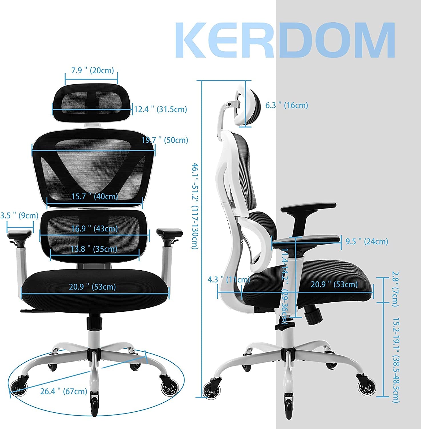 Ergonomic Office Chair, Home Desk Chair, Comfy Breathable Mesh Task Chair, High Back Thick Cushion Computer Chair with Headrest and 3D Armrests, Adjustable Height Gaming Chair