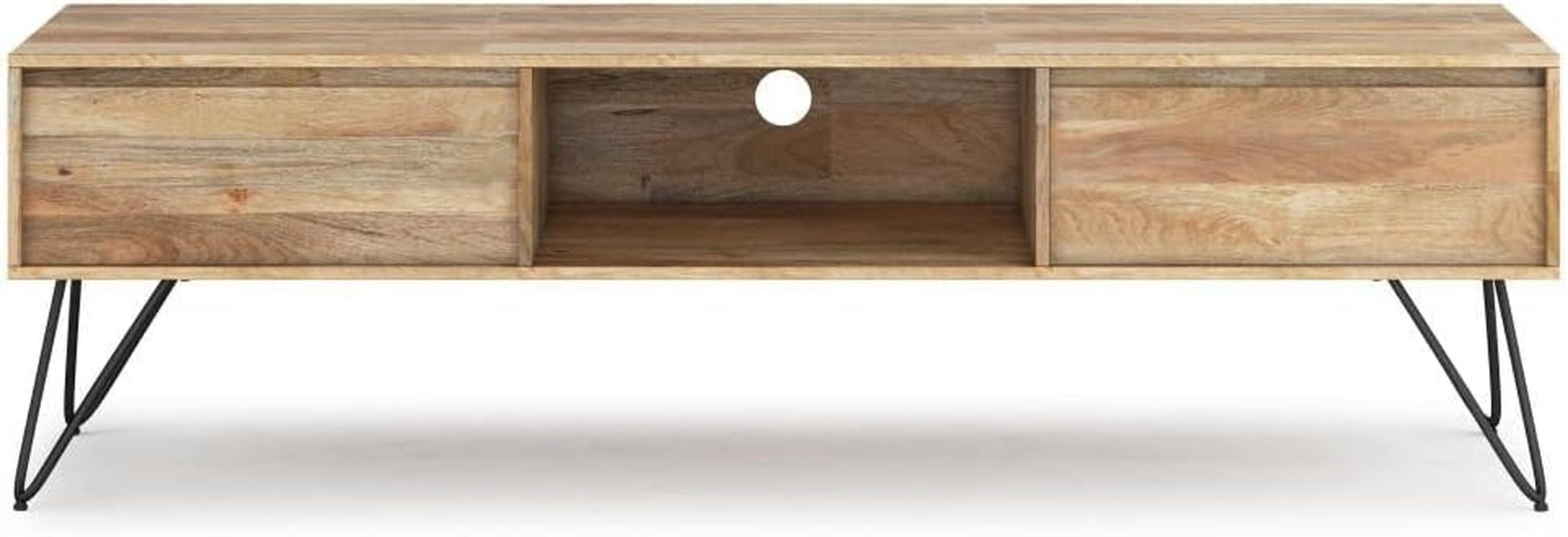 Hunter SOLID MANGO WOOD 68 Inch Wide Industrial TV Media Stand in Natural for Tvs up to 75 Inches, for the Living Room and Entertainment Center