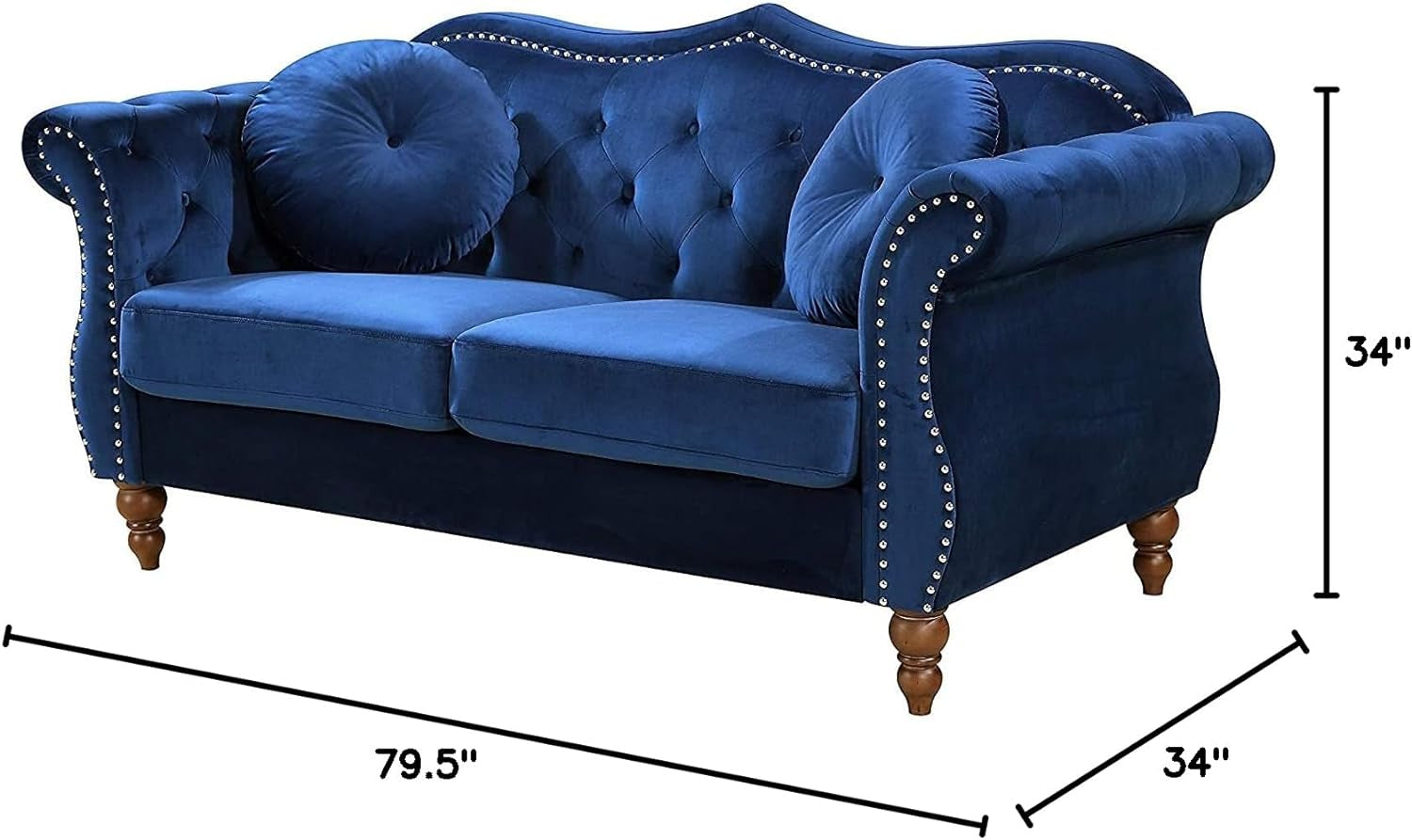 Anna1 Classic Nailhead Chesterfield Velvet Couch, Sofa & Loveseat, Blue