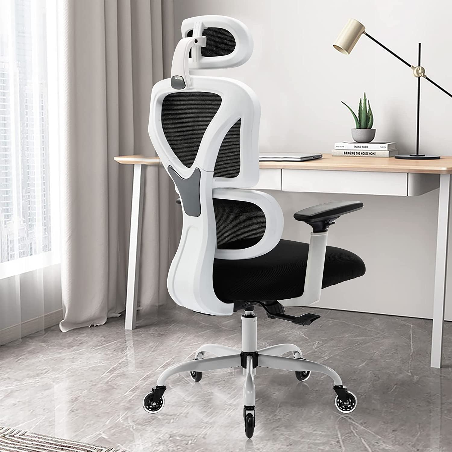 Ergonomic Office Chair, Home Desk Chair, Comfy Breathable Mesh Task Chair, High Back Thick Cushion Computer Chair with Headrest and 3D Armrests, Adjustable Height Gaming Chair