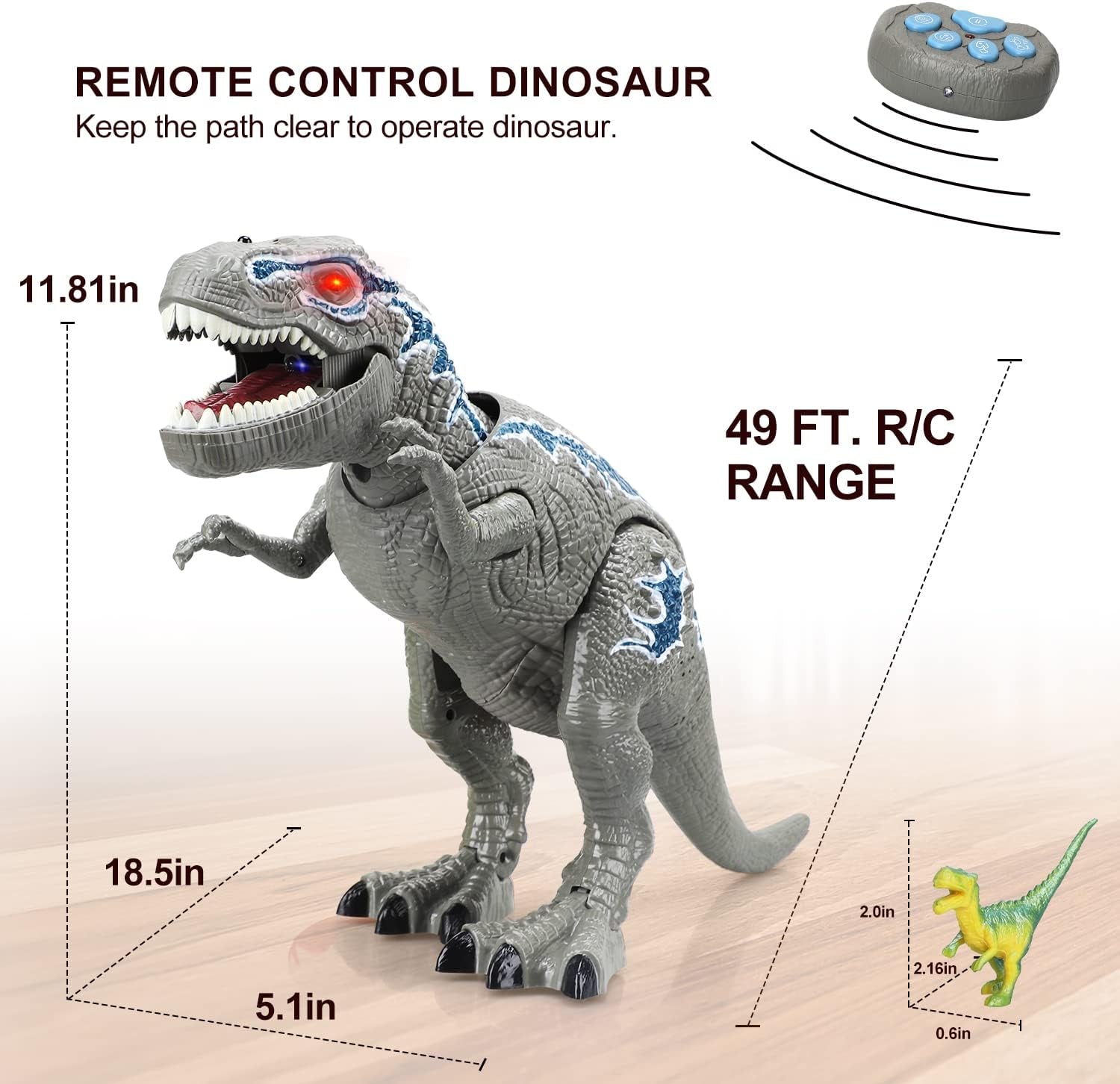 Remote Control Dinosaur Toys for Kids 3-5 - T Rex Dinosaur Toys with 12 Dino Figures - Light up & Roaring Sound - Electronic Walking Dinosaur Toys - Dinosaur Robot Toy for Kids Boys (Gray)