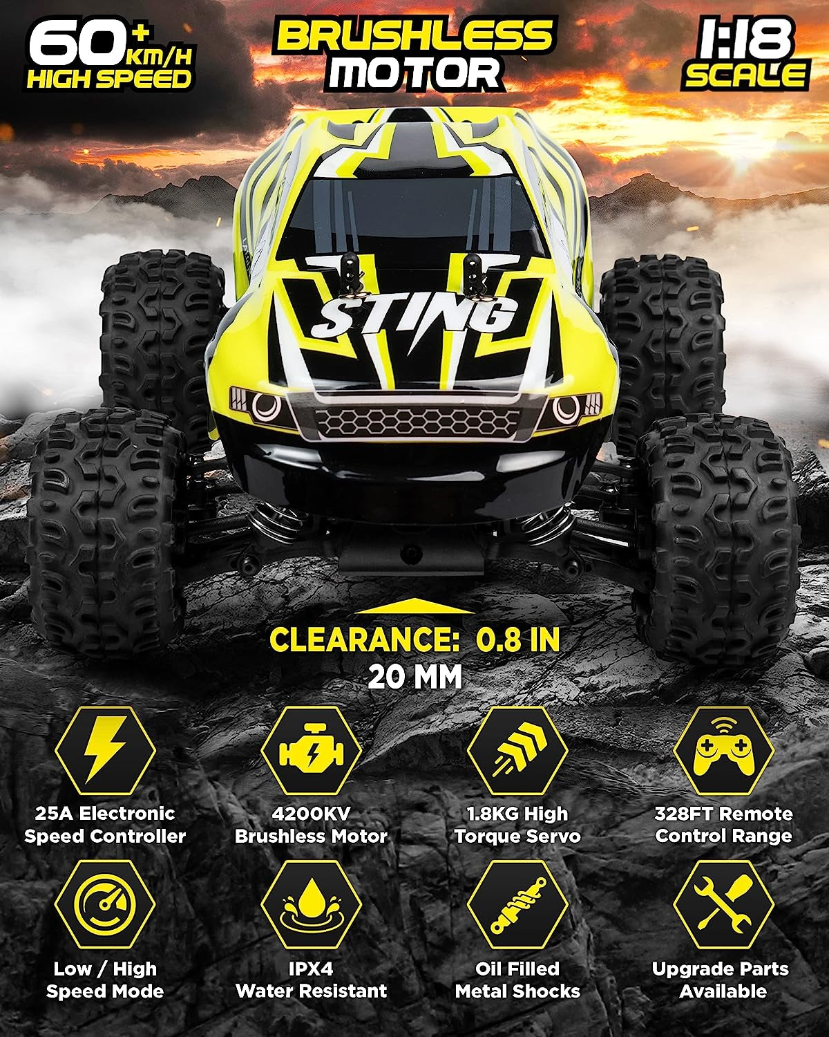 1:18 Large Scale Brushless RC Cars 60+ Km/H High Speed Remote Control Car 4X4 off Road Monster Truck