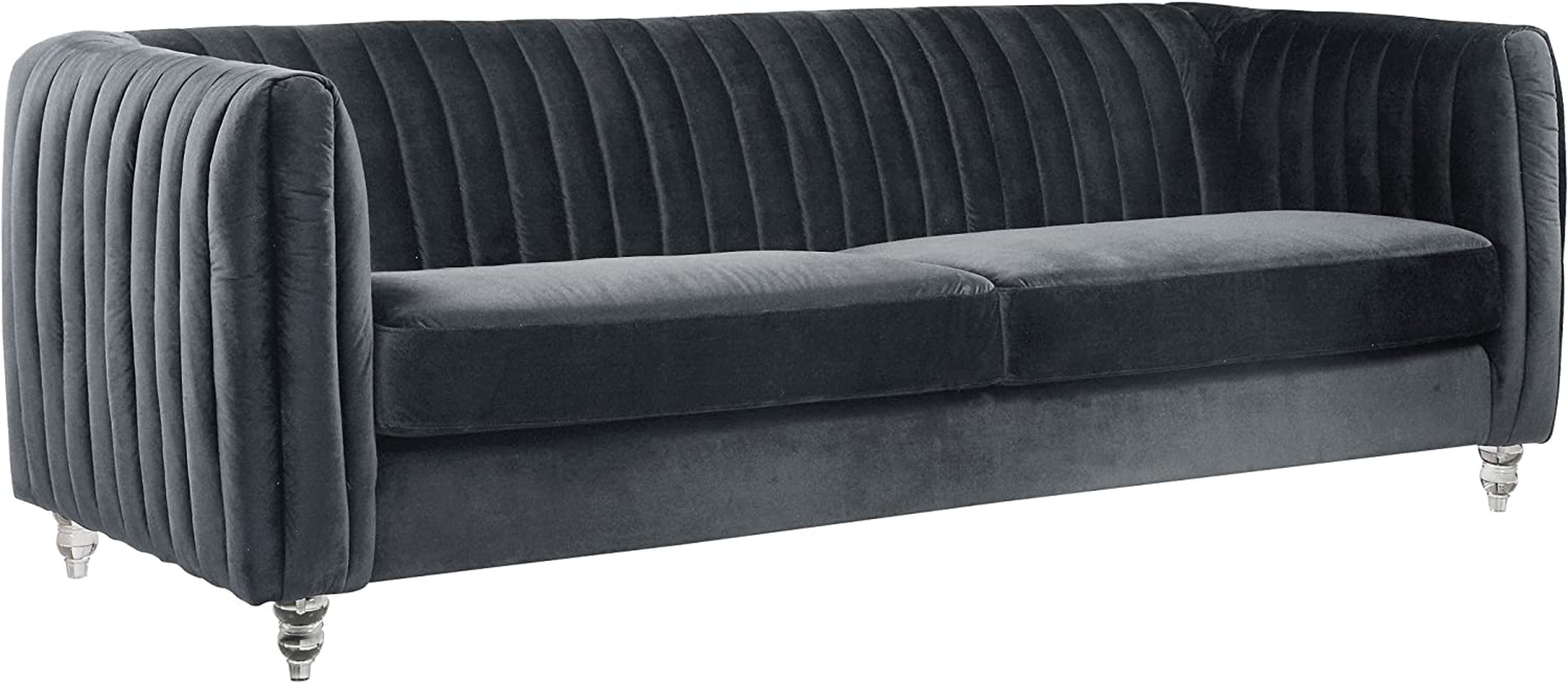 Kent Elegant Velvet Modern Contemporary Plush Cushion Seat round Acrylic Feet Sofa, Grey