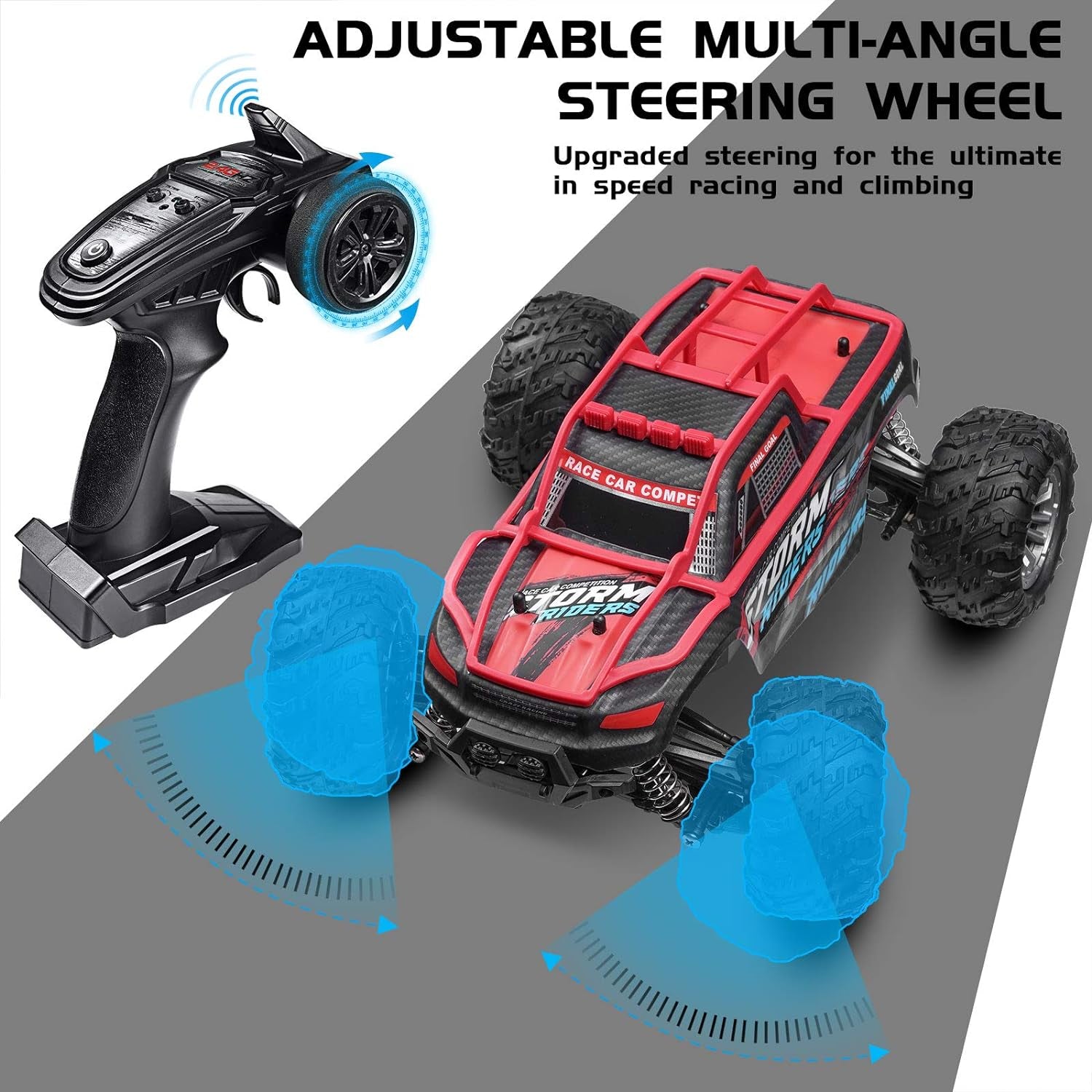 1:14 Large Scale High Speed Monster Truck Rock Crawler, Remote Control 4WD 36Km/H Off-Road RC Car Hobby Truck with 2 Rechargeable Batteries, All Terrain, Toys for Boys Kids and Adults Red