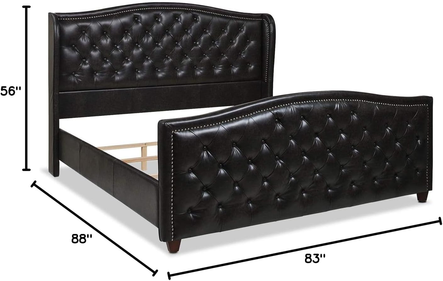 Anastasia Upholstered Shelter Headboard Bed Set, King, Vintage Black Brown Faux Leather