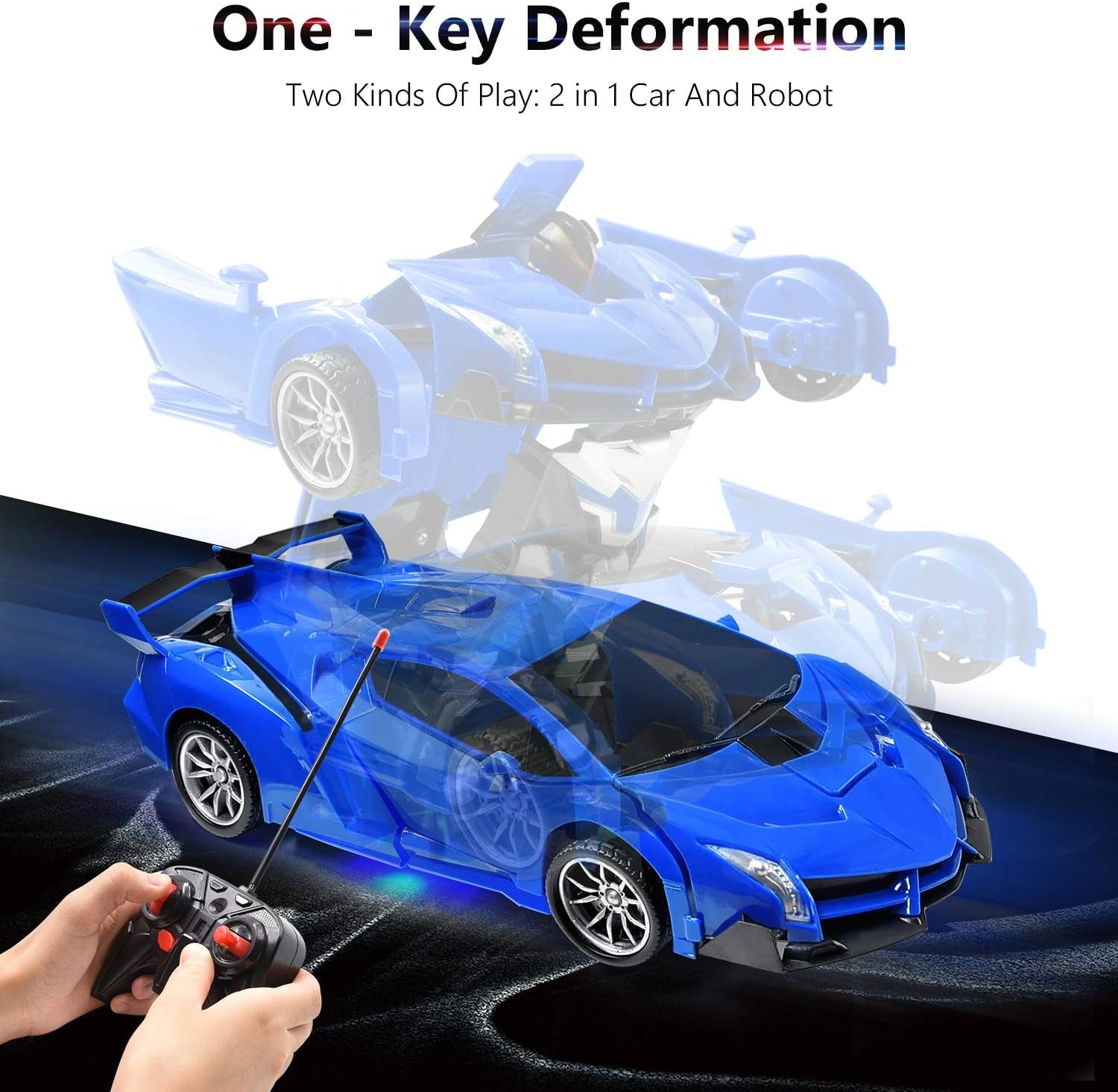 RC Car for Kids Transform Car Robot, Remote Control Super Car Toys with One-Button Deformation and 360°Rotating Drifting 1:18 Scale, Best Happy New Year Birthday Gifts for Boys Girls (Blue)