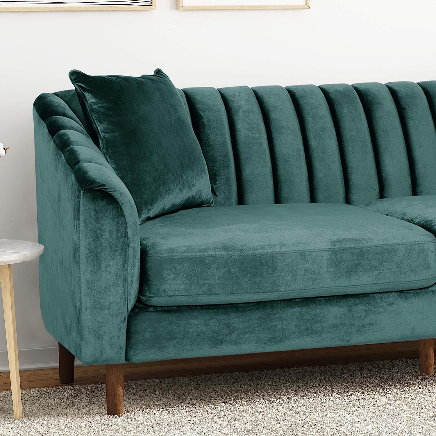 Susan Velvet 3 Seater Sofa, Teal + Dark Brown