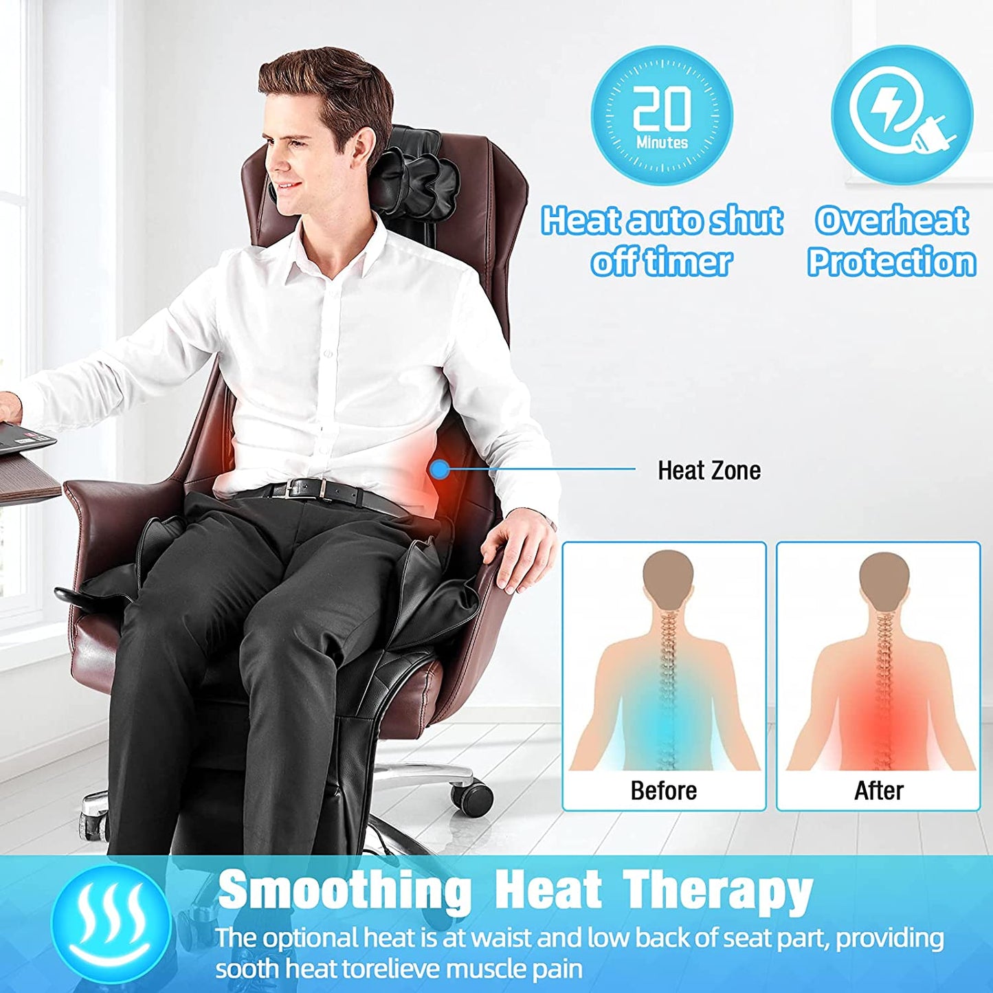 Back Massager with Heat & Compress,Vibrating Massage Seat Cushion for Home or Office Chair Use,Electric Body Massager Helps Relieve Stress and Fatigue for Neck,Back and Hips