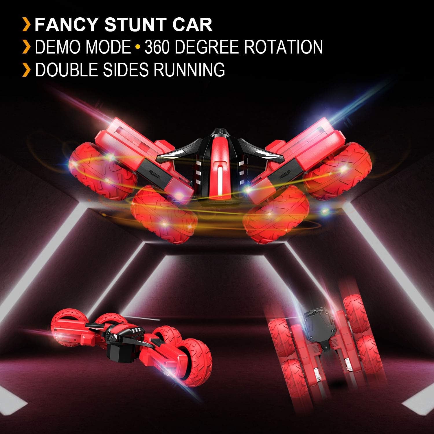 RC Cars Stunt Car Remote Control Car Double Sided Stunt Car 1:20 4WD 360° Flips Rotating Racing Car Toy for Boys and Girls with 2 Rechargeable Batteries (Red)