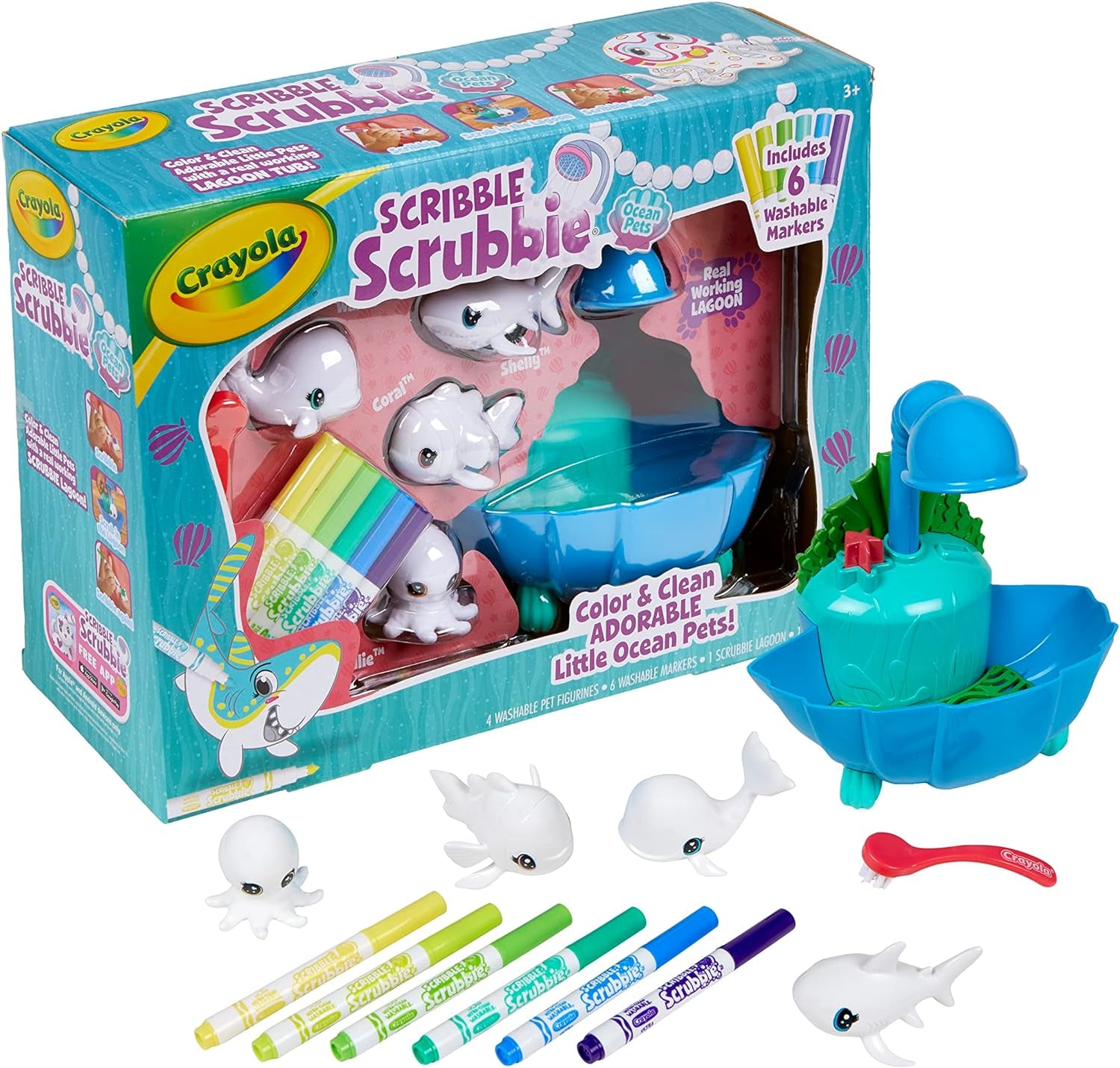 Scribble Scrubbie Pets Blue Lagoon Playset, Pet Toys for Girls & Boys, Gifts for Kids Ages 3+