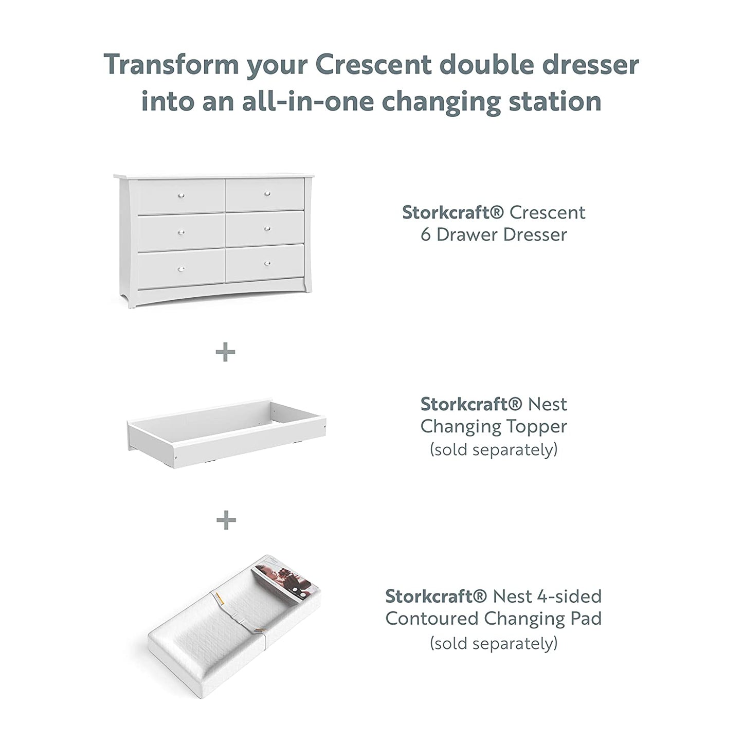 Crescent 6 Drawer Double Dresser (White) – GREENGUARD Gold Certified, Kids Dresser Drawer Organizer for Nursery, Chest of Drawers