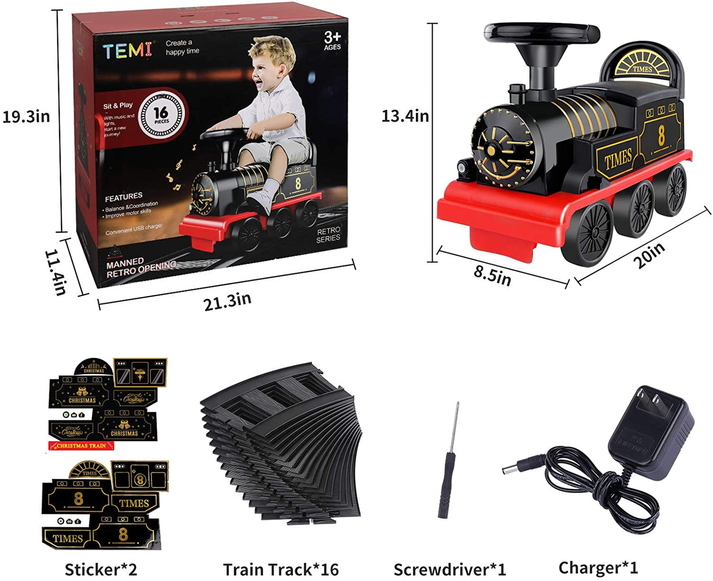 Ride on Train with Track Electric Ride on Toy W/Lights & Sounds Storage Seat Train Toy Ride for Kids Birthday Gift Riding Car Train for Children Baby Toddlers Boys & Girls