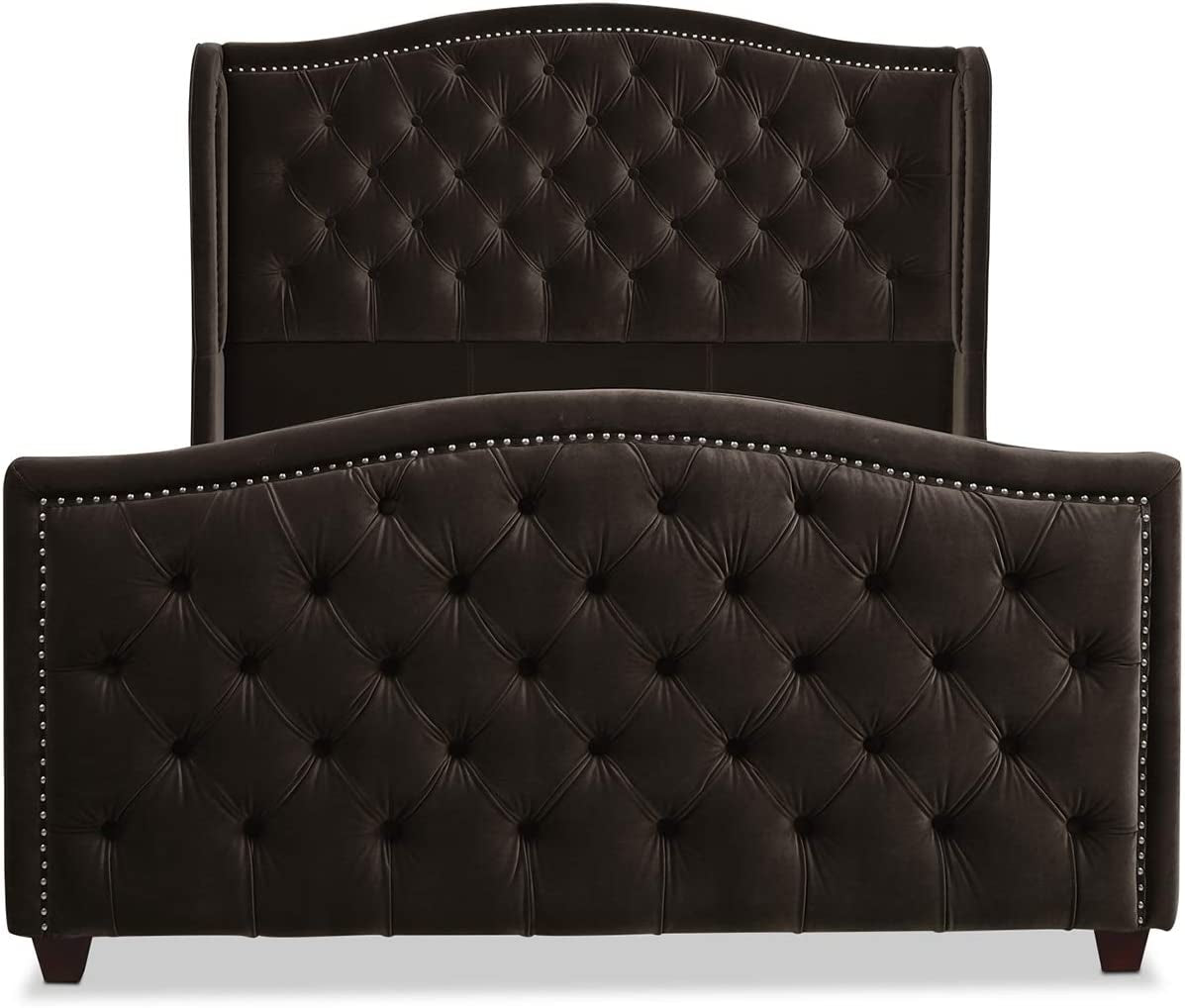 Anastasia Upholstered Shelter Headboard Bed Set, Queen, Deep Brown Performance Velvet