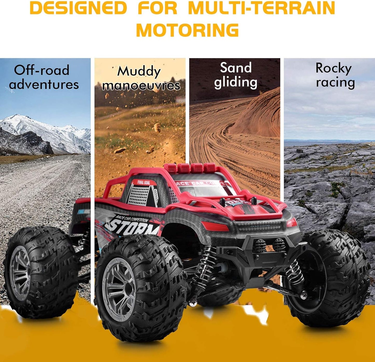 1:14 Large Scale High Speed Monster Truck Rock Crawler, Remote Control 4WD 36Km/H Off-Road RC Car Hobby Truck with 2 Rechargeable Batteries, All Terrain, Toys for Boys Kids and Adults Red