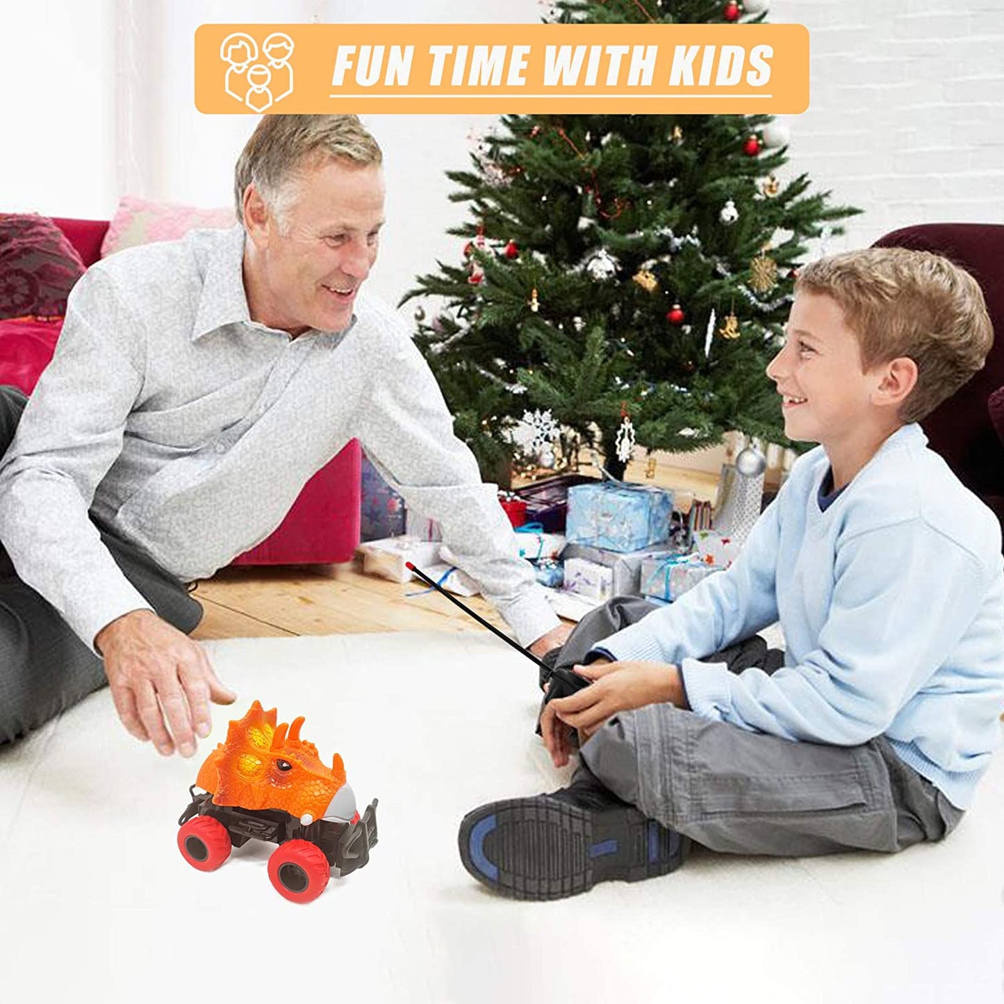 Dinosaur Toy RC Cars 1:34 Scale, Dinosaur Toys for Kids 3-5, Remote Control Car Toys for 3-7 Year Old Boys, Christmas Birthday Gifts for Kids 3,4,5,6,7 Year Old Boys Girls (Orange)