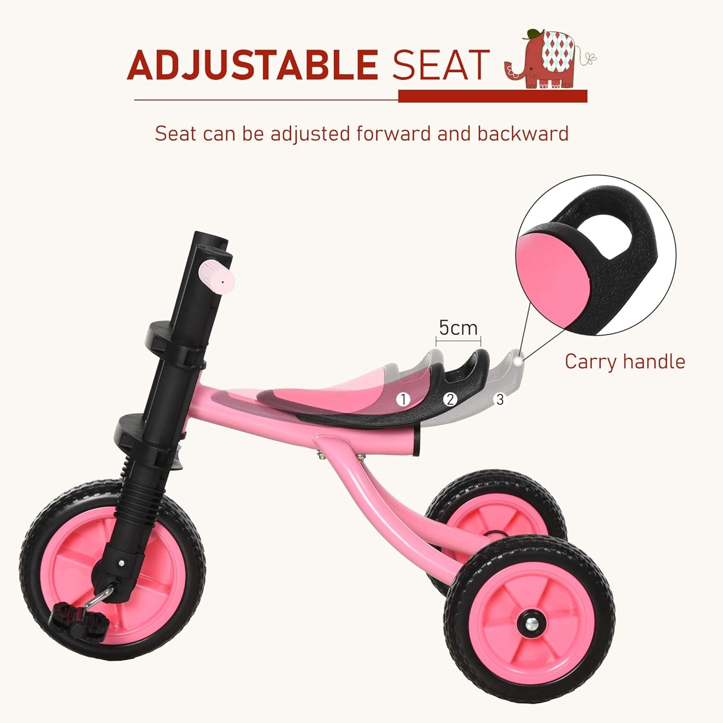 3 Wheel Kids Tricycle Toddler Walking Trikes with Adjustable Seat for 3-6 Years Old Boys & Girls Pink