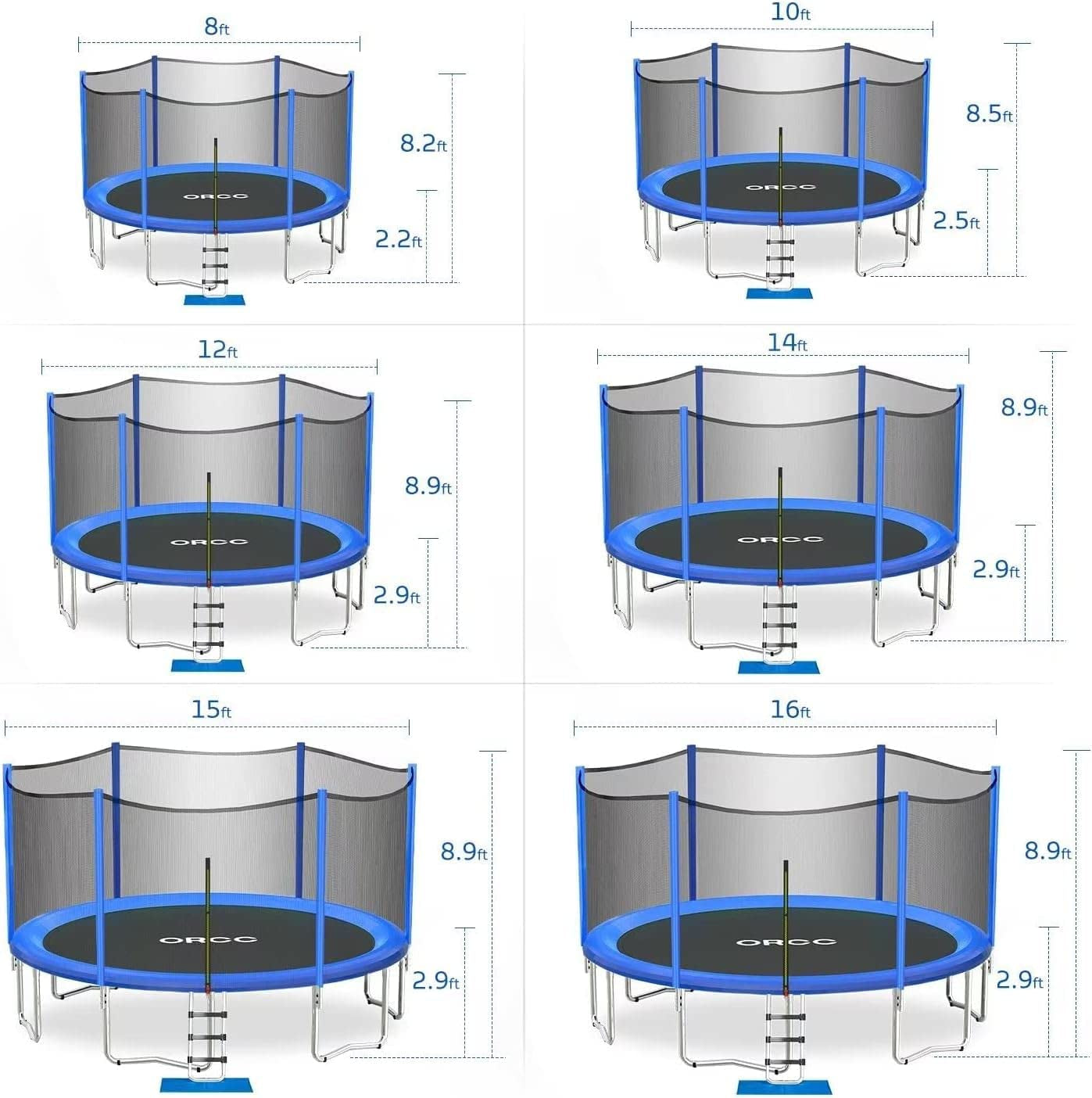 Trampoline-Astm and CPSIA Approved-16 15 14 12 10Ft Kids Recreational Trampolines with Enclosure Net Ladder Safe Bounce Outdoor Backyard Trampoline for Kids Family Happy Time