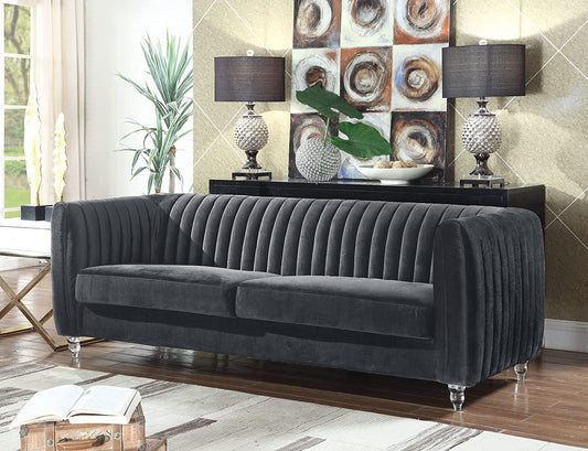 Kent Elegant Velvet Modern Contemporary Plush Cushion Seat round Acrylic Feet Sofa, Grey