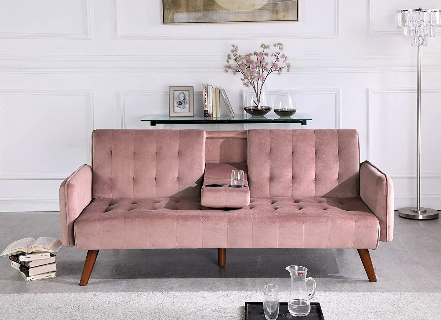 Velvet round Arm Sofa Sofabed, Rose