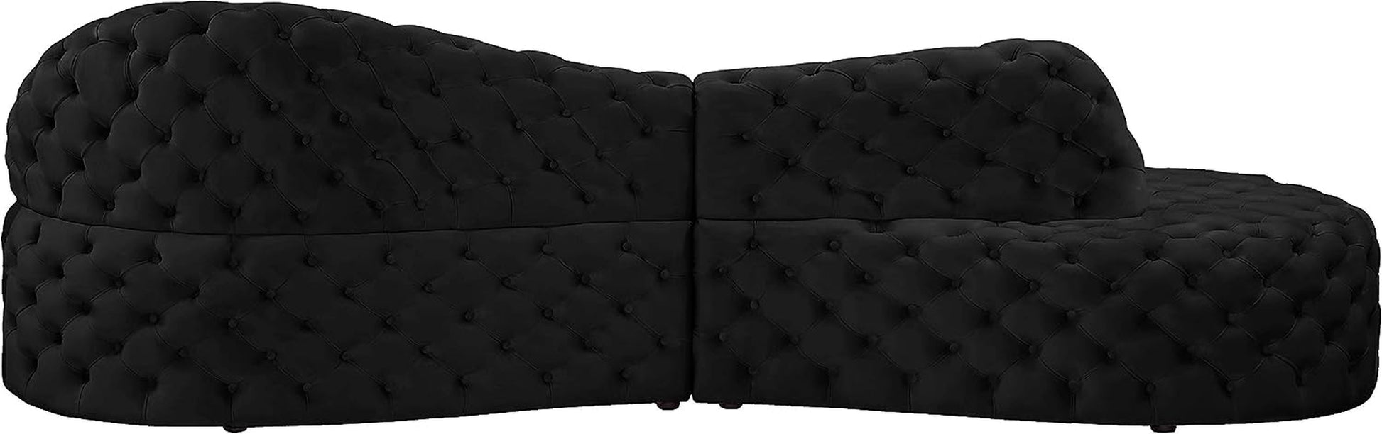 654Black-Sectional Royal Collection Modern | Contemporary Velvet Upholstered 2 Piece Sectional with Deep Button Tufting, 114" W X 41" D X 36.5" H, Black