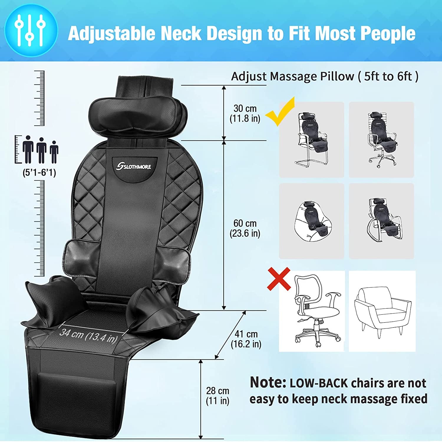 Back Massager with Heat & Compress,Vibrating Massage Seat Cushion for Home or Office Chair Use,Electric Body Massager Helps Relieve Stress and Fatigue for Neck,Back and Hips