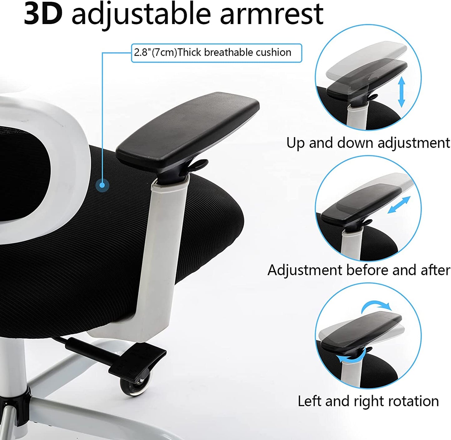 Ergonomic Office Chair, Home Desk Chair, Comfy Breathable Mesh Task Chair, High Back Thick Cushion Computer Chair with Headrest and 3D Armrests, Adjustable Height Gaming Chair