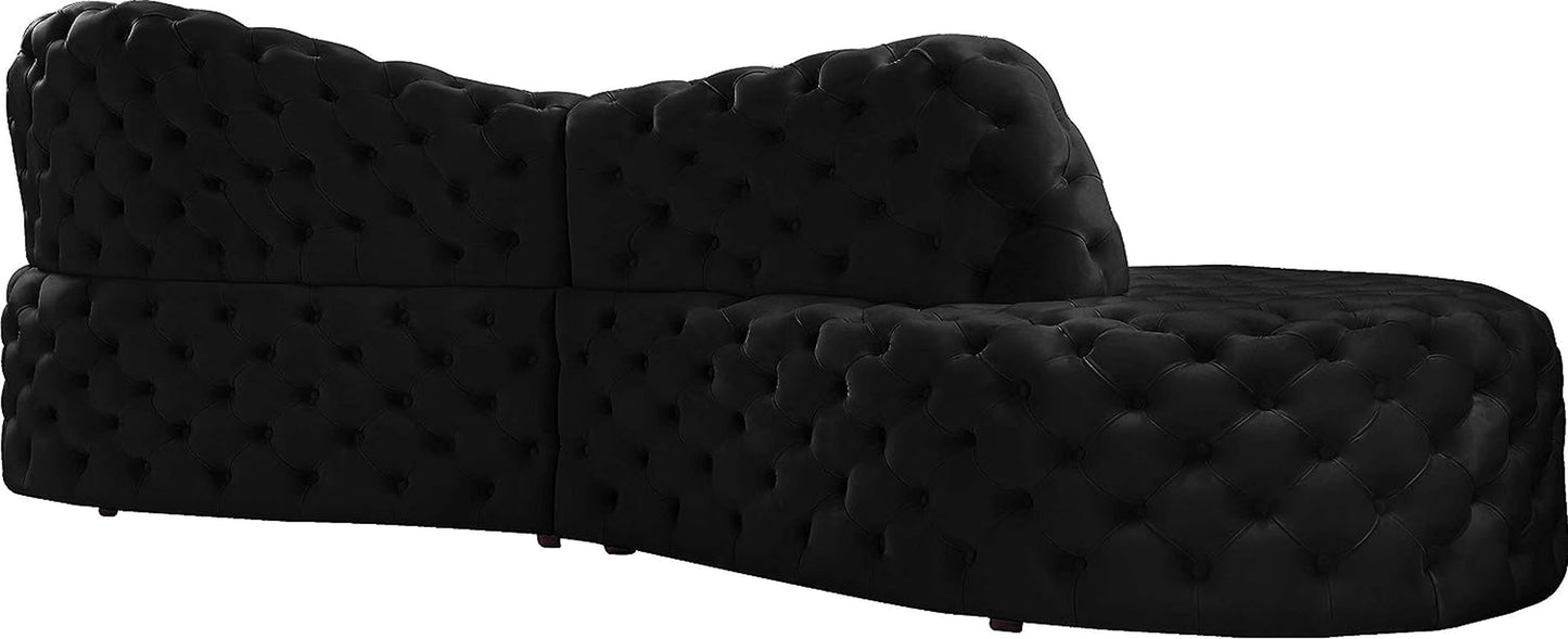 654Black-Sectional Royal Collection Modern | Contemporary Velvet Upholstered 2 Piece Sectional with Deep Button Tufting, 114" W X 41" D X 36.5" H, Black