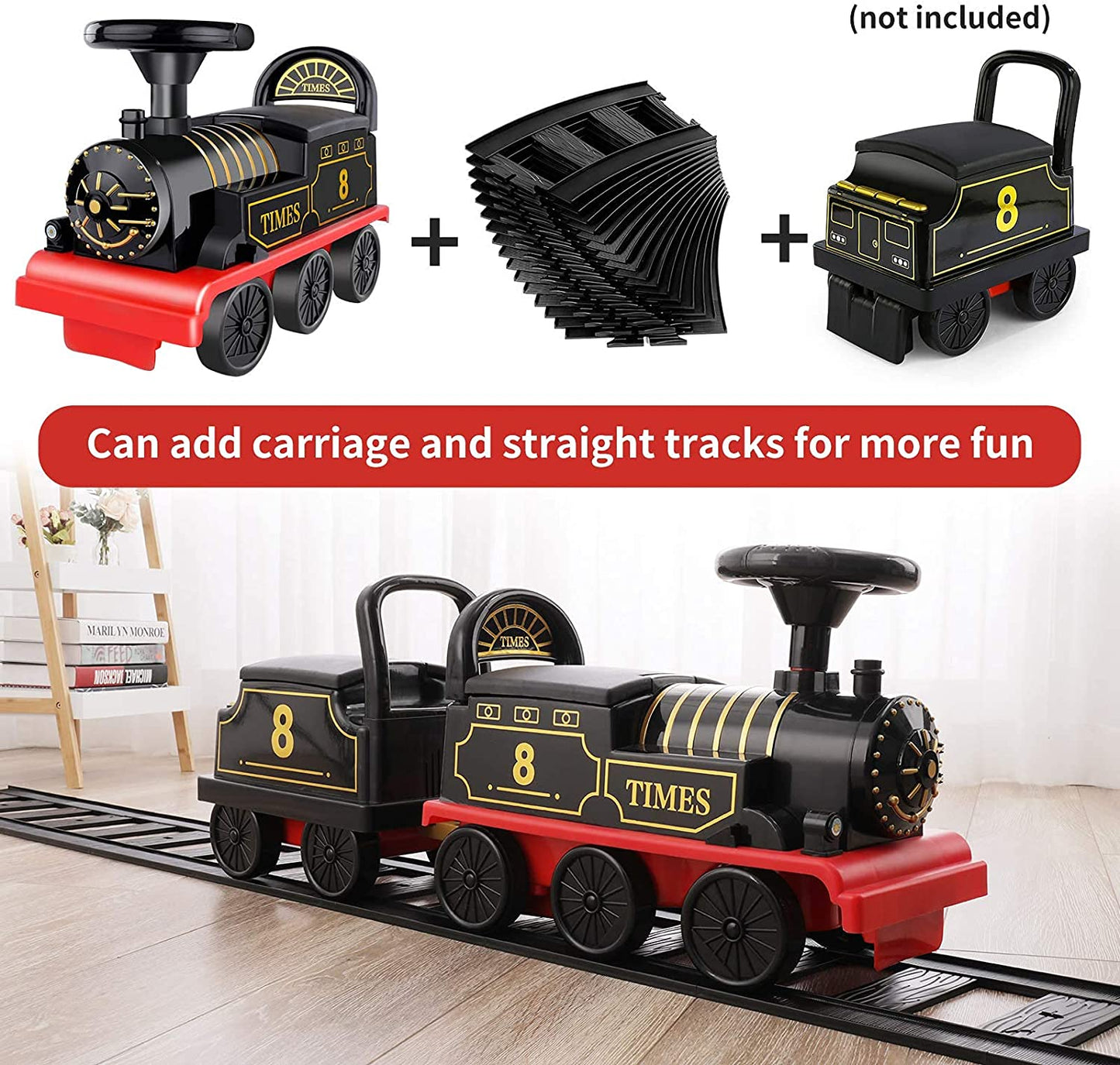 Ride on Train with Track Electric Ride on Toy W/Lights & Sounds Storage Seat Train Toy Ride for Kids Birthday Gift Riding Car Train for Children Baby Toddlers Boys & Girls