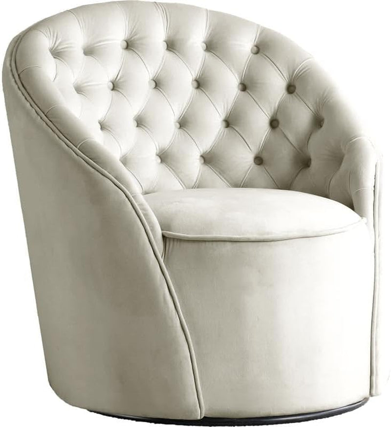 Alessio Collection Modern | Contemporary Velvet Upholstered Swivel Base Accent Chair with Deep Button Tufting and Rounded Design, 30" W X 28.5" D X 32" H, Cream