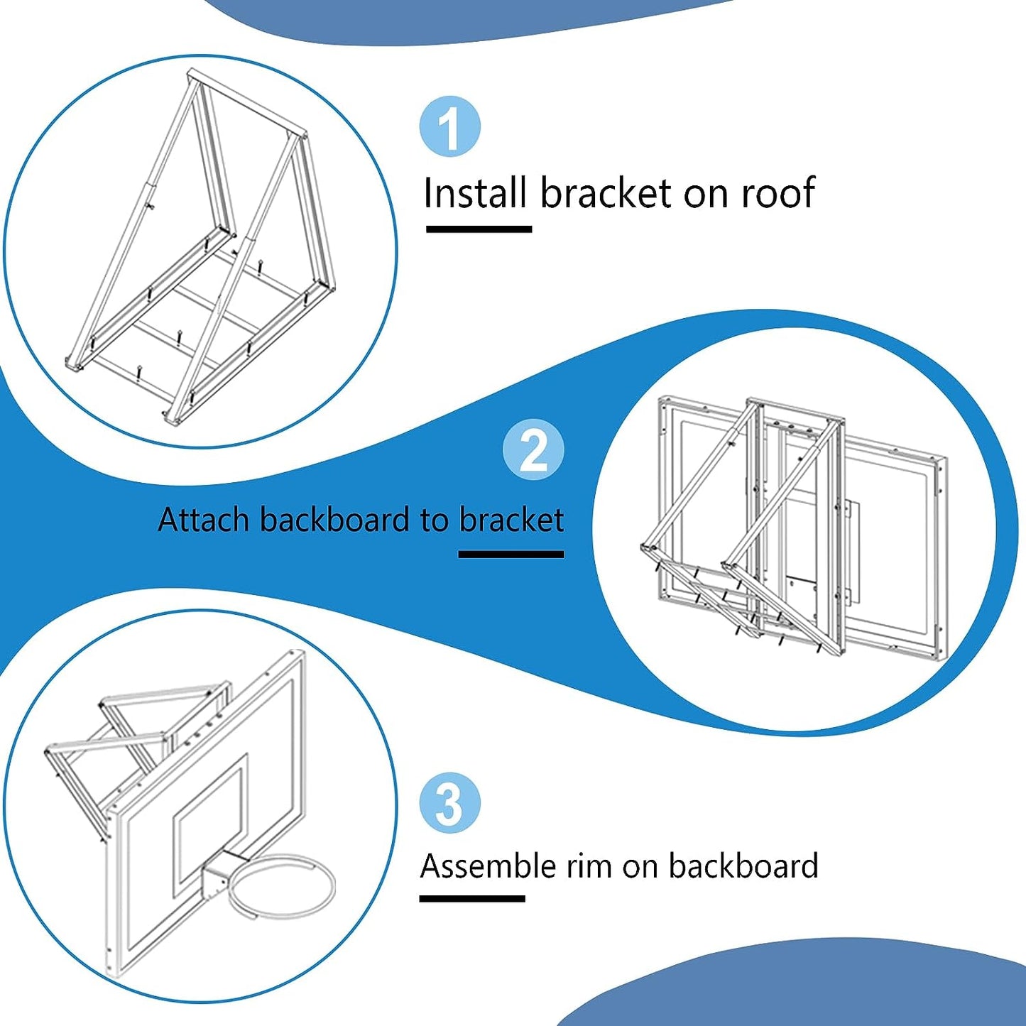 Basketball Hoop Roof Mount Garage Includes 48" or 60'' Crystal-Clear Tempered Glass Backboard, Durable Steel Universal Bracket and Double Spring Breakaway Rim with Net