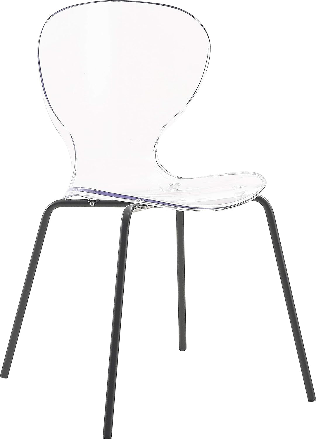 Clarion Collection Modern | Contemporary Lucite Polycarbonate Stackable Dining Chair with Sturdy Metal Legs, Set of 2, 19.5" W X 19" D X 32.5" H, Matte Black Finish