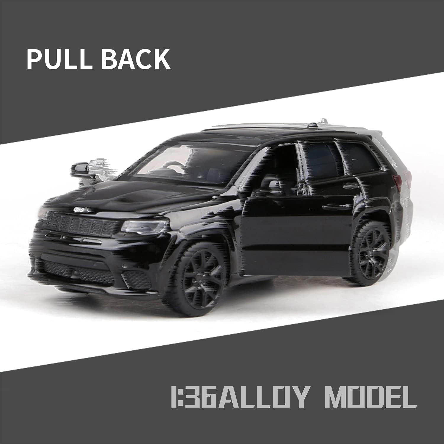 1/36 Scale for Grand Cherokee Trackhawk SUV Car Model Off-Road Diecast Toy Vehicle Zinc Alloy Metal Pull Back Powered Vehicles Mode for Kids,Adult,Boyfriend Gift(Balck)