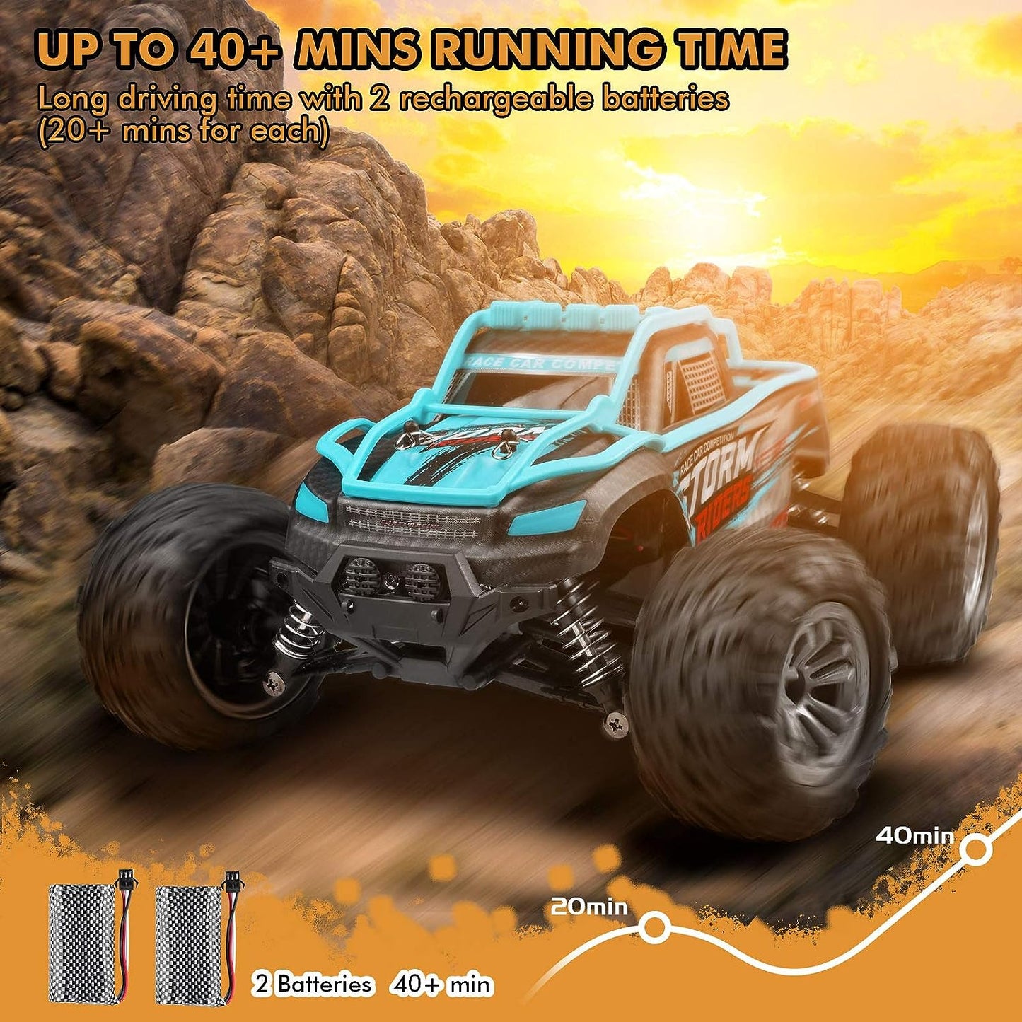 1:14 Large Scale High Speed Monster Truck Rock Crawler, Remote Control 4WD 36Km/H Off-Road RC Car Hobby Truck with 2 Rechargeable Batteries, All Terrain, Toys for Boys Kids and Adults Blue