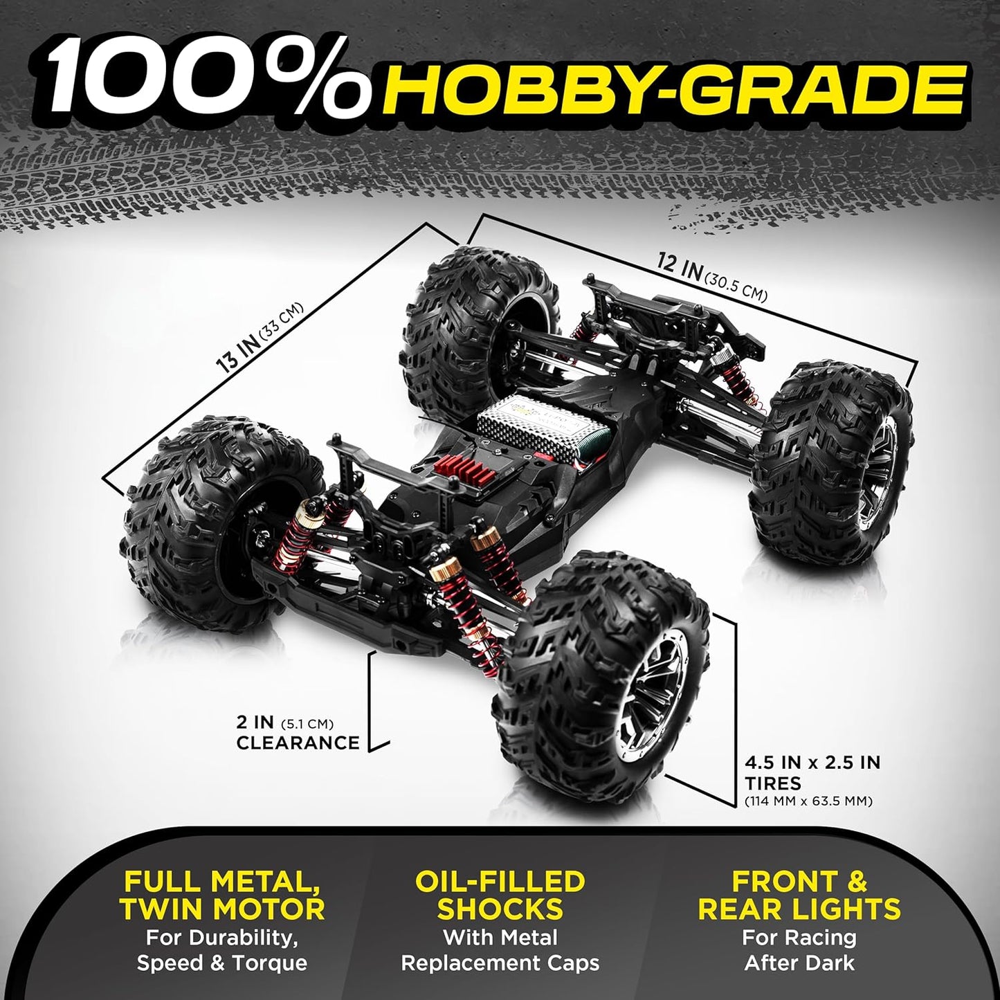 Remote Control Car, Hobby Grade RC Car 1:10 Scale Brushed Motor with Two Batteries, 4X4 Off-Road Waterproof RC Truck, Fast RC Cars for Adults, RC Cars, Remote Control Truck